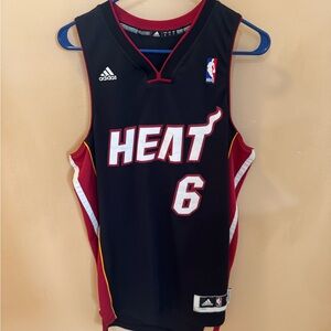 LeBron James Adidas Black and Red Miami Heat Jersey